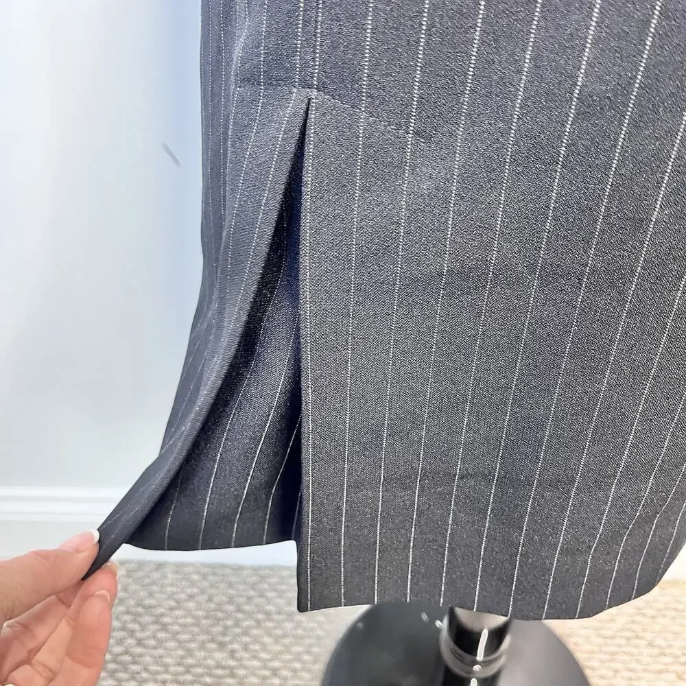 Kasper Skirt Plus size 16W Black White Pinstripe Knee Kick Pleats Career Suit